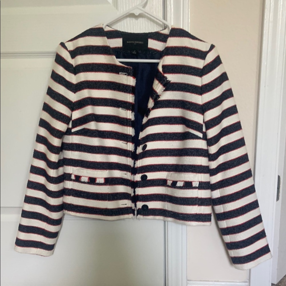 NWOT Striped Women's Jacket Navy White Red Accent STRIPE BOUCLE JACKET 4